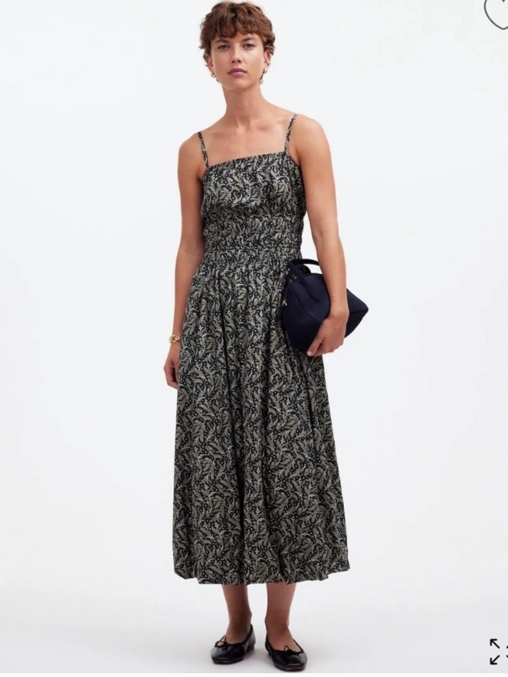 Madewell Sleeveless Bubble-Hem Midi Dress in Floral - Black - 00 - NWT